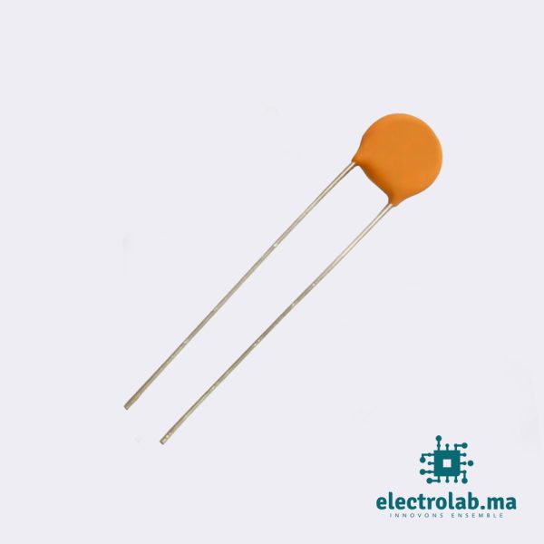 Condensateur céramique 104pF idéal pour circuits électroniques, filtres et oscillateurs.